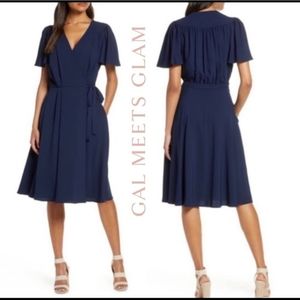 Gal Meets Glam Kinsley Flutter Sleeve Crepe Wrap Dress NWT